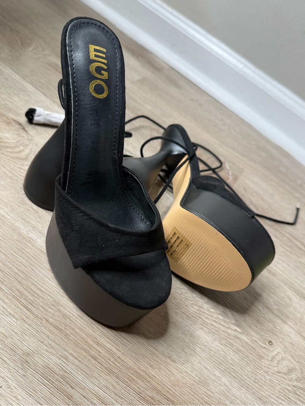 EGO Black Suede Platform Lace-Up Heeled Sandals